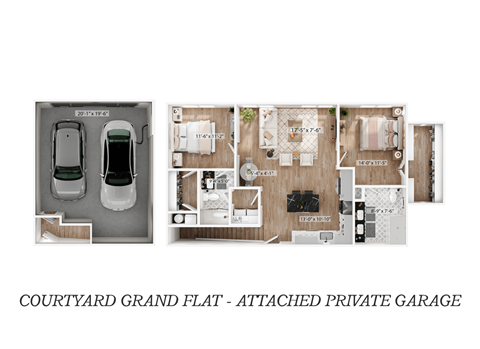 Floor plan for 2 beds, 2 baths, 1276 sqft